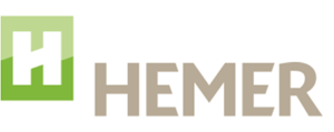 HEMER-Logo mit grünem Quadratsymbol und grauer Wortmarke