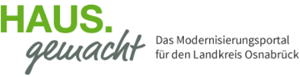 Logo “HAUS. gemacht” in green and gray with the text “Das Modernisierungsportal für den Landkreis Osnabrück”.