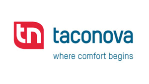 Taconova-Logo mit Slogan „Wo Komfort beginnt“