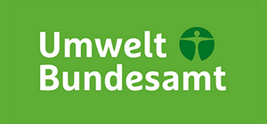 Grünes Logo des Umweltbundesamts mit weißer Schrift und kreisförmigem Emblem