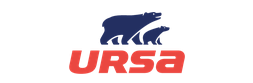 URSA-Logo mit rotem Schriftzug und einer blauen Bärensilhouette darüber