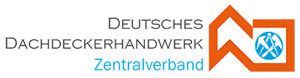Logo for Deutsches Dachdeckerhandwerk Zentralverband with orange roof icon and blue globe emblem