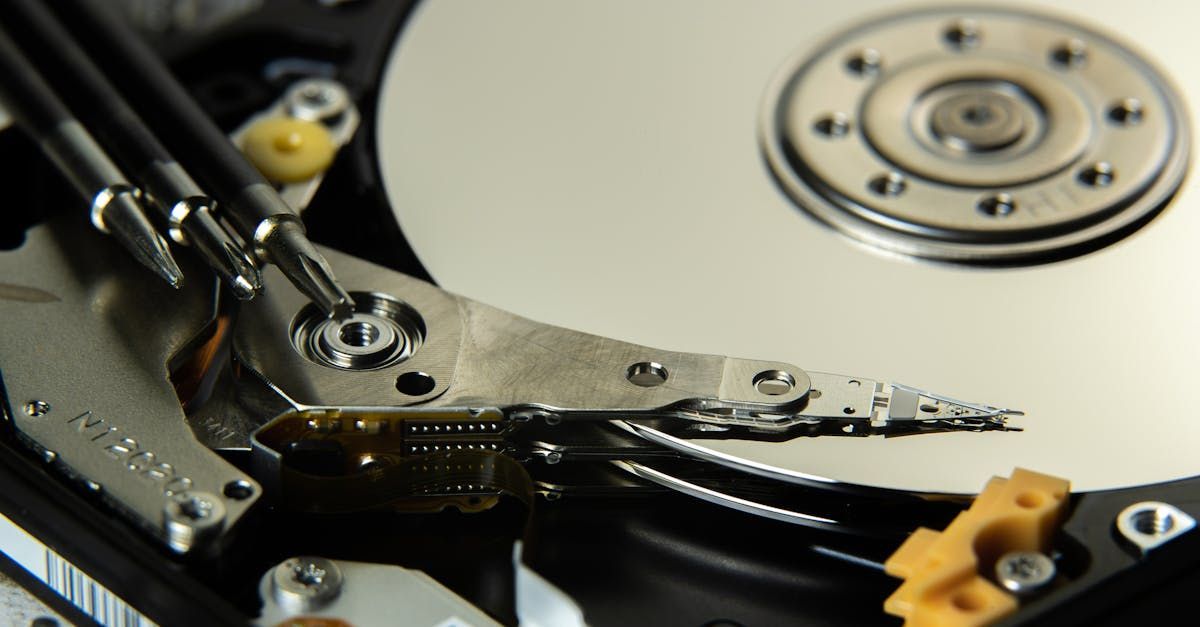 A close up of the inside of a hard drive