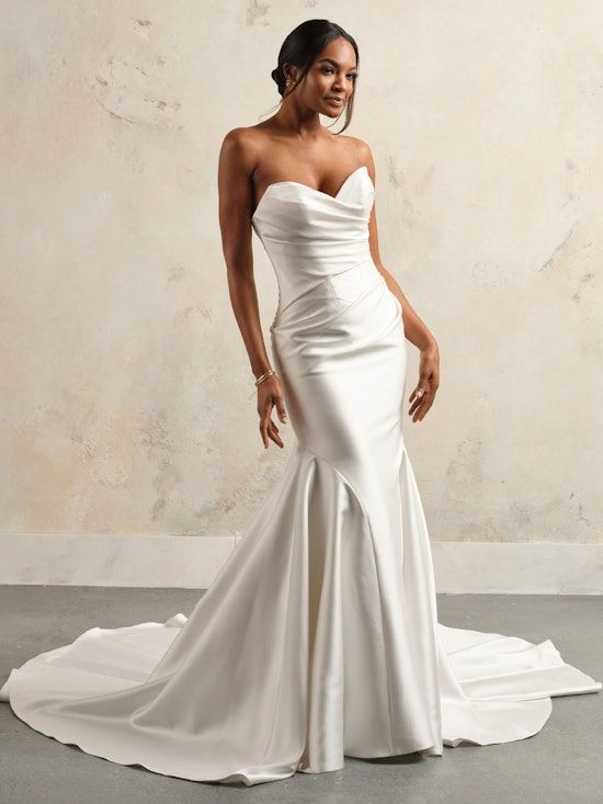 A Woman in an Elegant, Strapless Satin Wedding Gown — Just Formals in Winnellie, NT