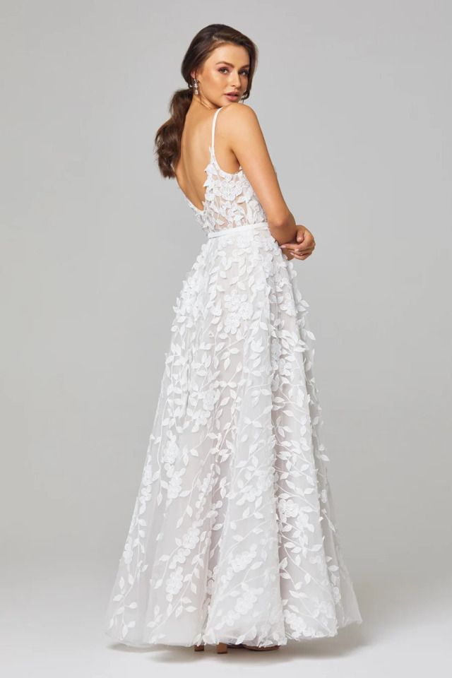 A Woman in Floral Lace Gown With a Plunging Back — Just Formals in Winnellie, NT