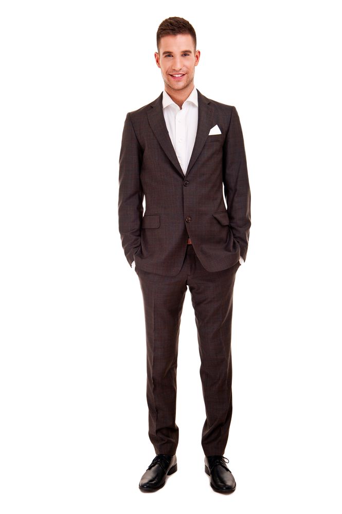 Man in a Dark Suit With a White Shirt, Smiling, Hands in Pockets — Just Formals in Winnellie, NT