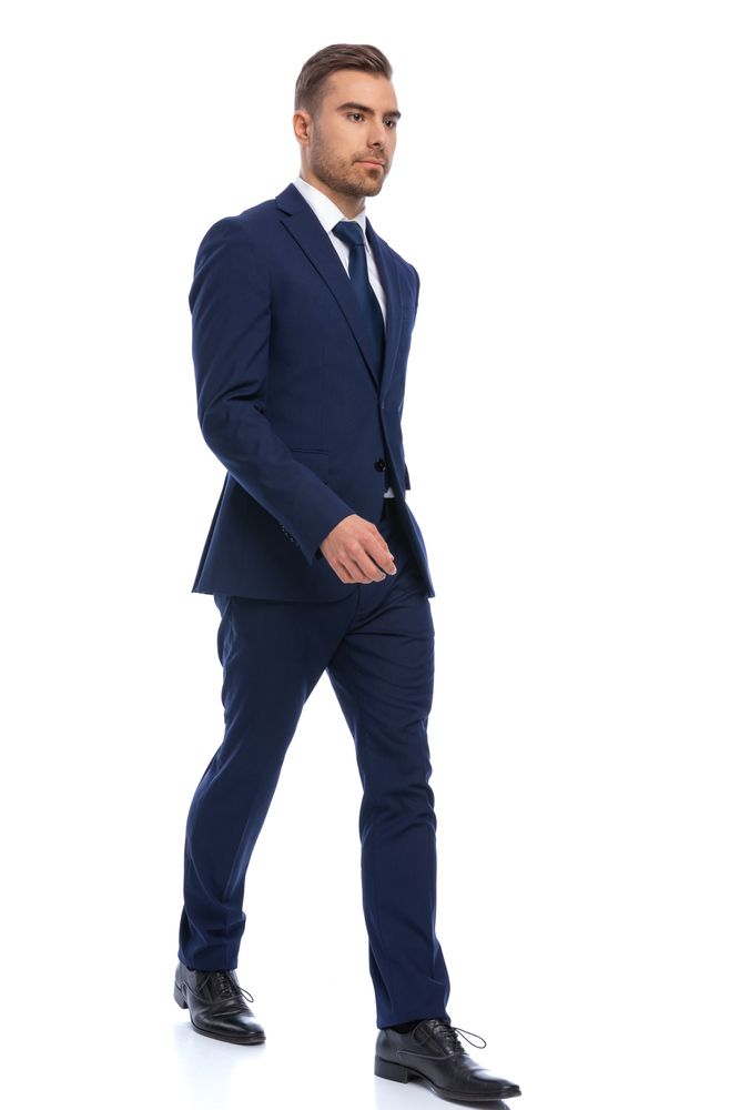 Man in Navy Blue Suit Walks, Looking Right — Just Formals in Winnellie, NT