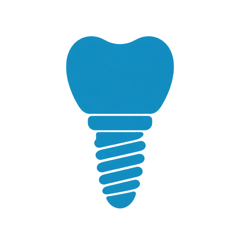 Blue tooth icon shaped like a dental implant