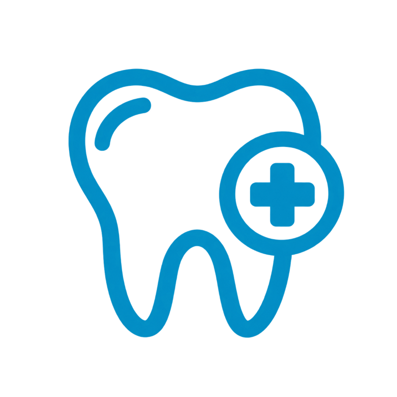 Blue tooth icon with a medical cross, suggesting dental care or oral health.