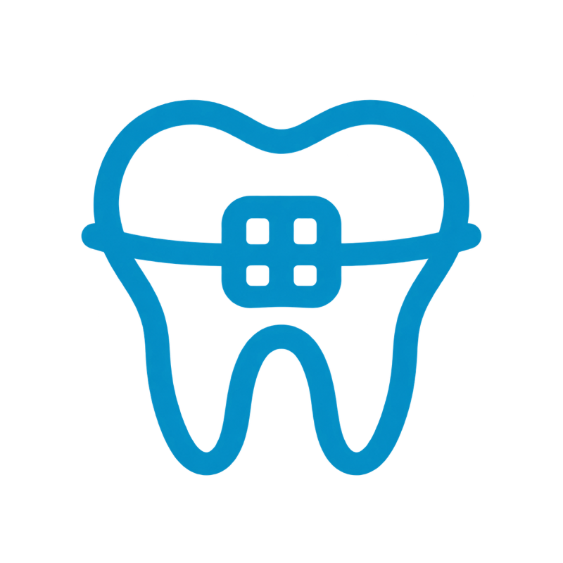 Blue tooth with orthodontic braces icon