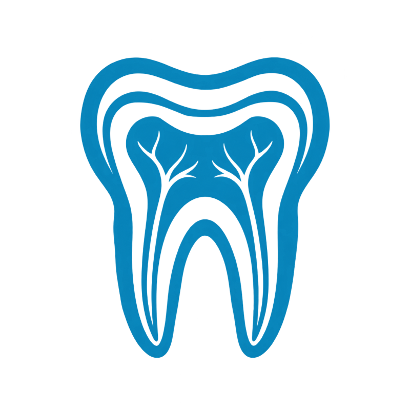 Blue outline of a tooth with roots and inner root canal shapes