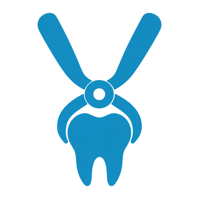 Blue dental logo with a tooth and stylized braces or tools above it