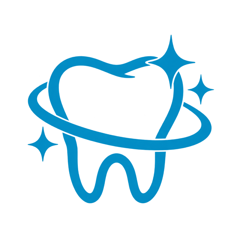Blue tooth icon with sparkles and a ring around it, suggesting dental care or cleaning