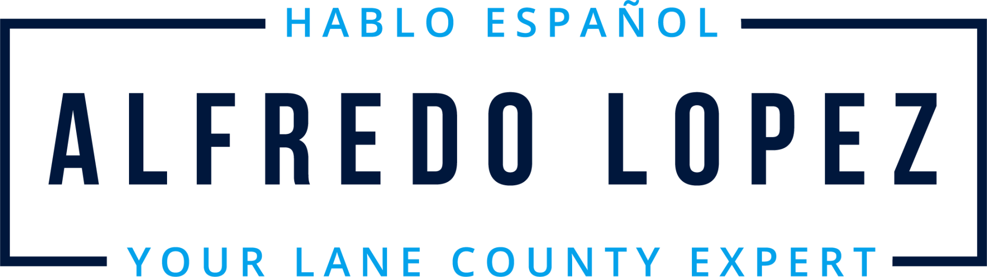 Logo for Alfredo Lopez, Spanish-speaking Lane County expert, in blue and white.