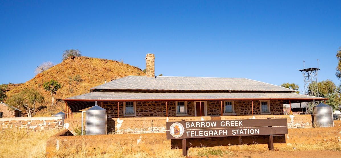 A building with a sign in front of it that says barron creek telegraph station
