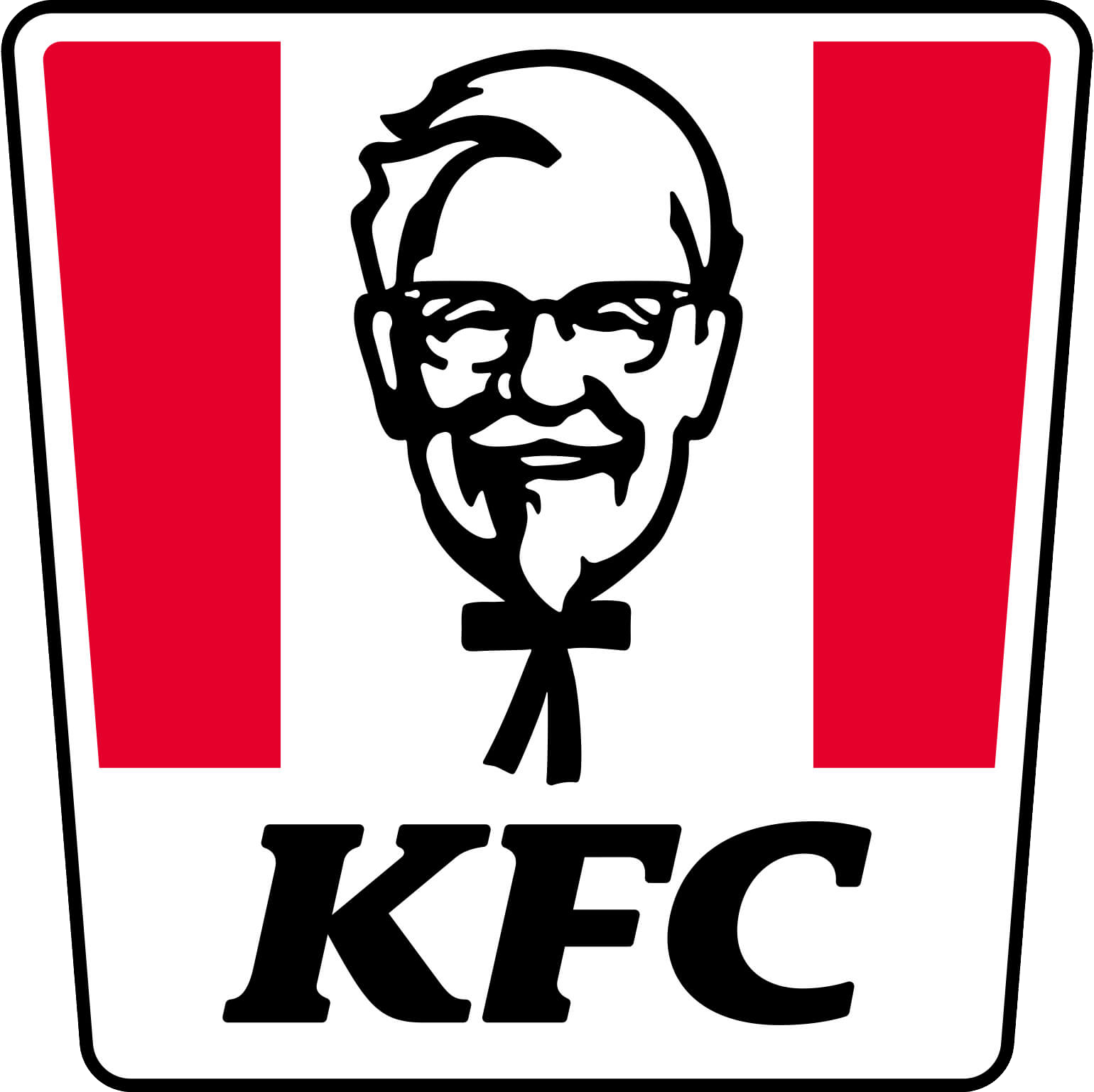 KFC logo: Colonel Sanders' portrait in a white frame with red stripes and the KFC letters.