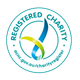 A registered charity logo with a blue and yellow ribbon in a circle.