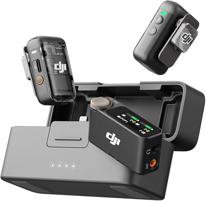 A picture of a dji wireless microphone system.
