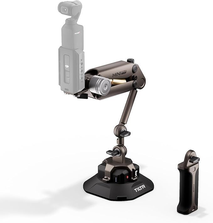 A gimbal with a camera attached to it and a handle.