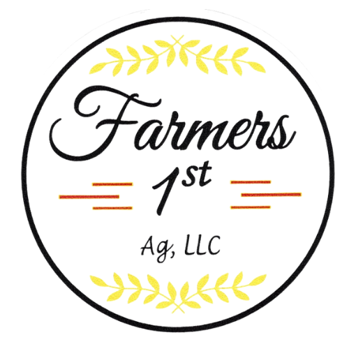 Logo for Farmers 1st Ag, LLC: a circle with yellow wheat stalks, black text, and brown horizontal lines on white.