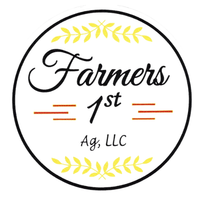 Logo for Farmers 1st Ag, LLC: a circle with yellow wheat stalks, black text, and brown horizontal lines on white.