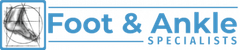 Foot & Ankle Specialists logo with foot illustration and blue text.