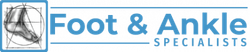 Foot & Ankle Specialists logo with foot illustration and blue text.