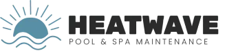 Heatwave Pool & Spa Centre logo with sun, waves, and blue-gray text