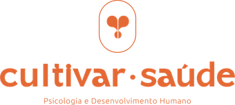 Logo da Cultivar Saúde em laranja, com ícone de planta e subtítulo “Psicologia e Desenvolvimento Humano”