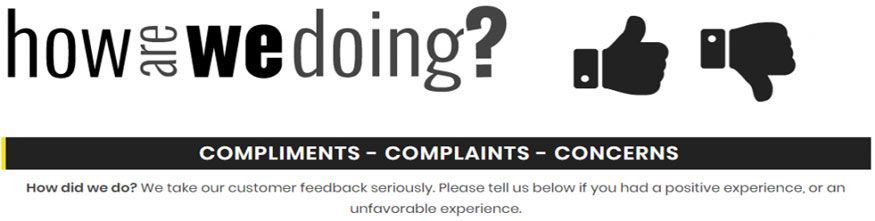 A thumbs up and thumbs down sign that says how are we doing