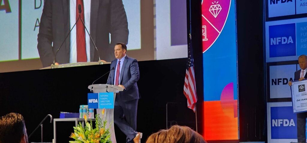President of Pinnacle Funeral Service Tony Kumming addressing members of the 2023 NFDA Convention