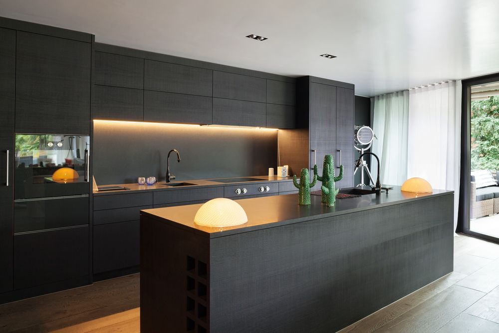 Modern kitchen with dark panels