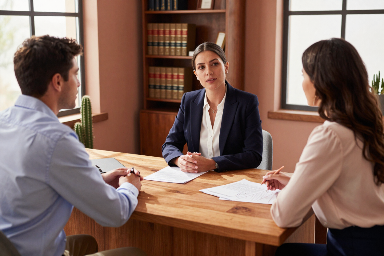 Attorney Stacie Robb in consultation at McGuire Robb law office in Wickenburg, Arizona