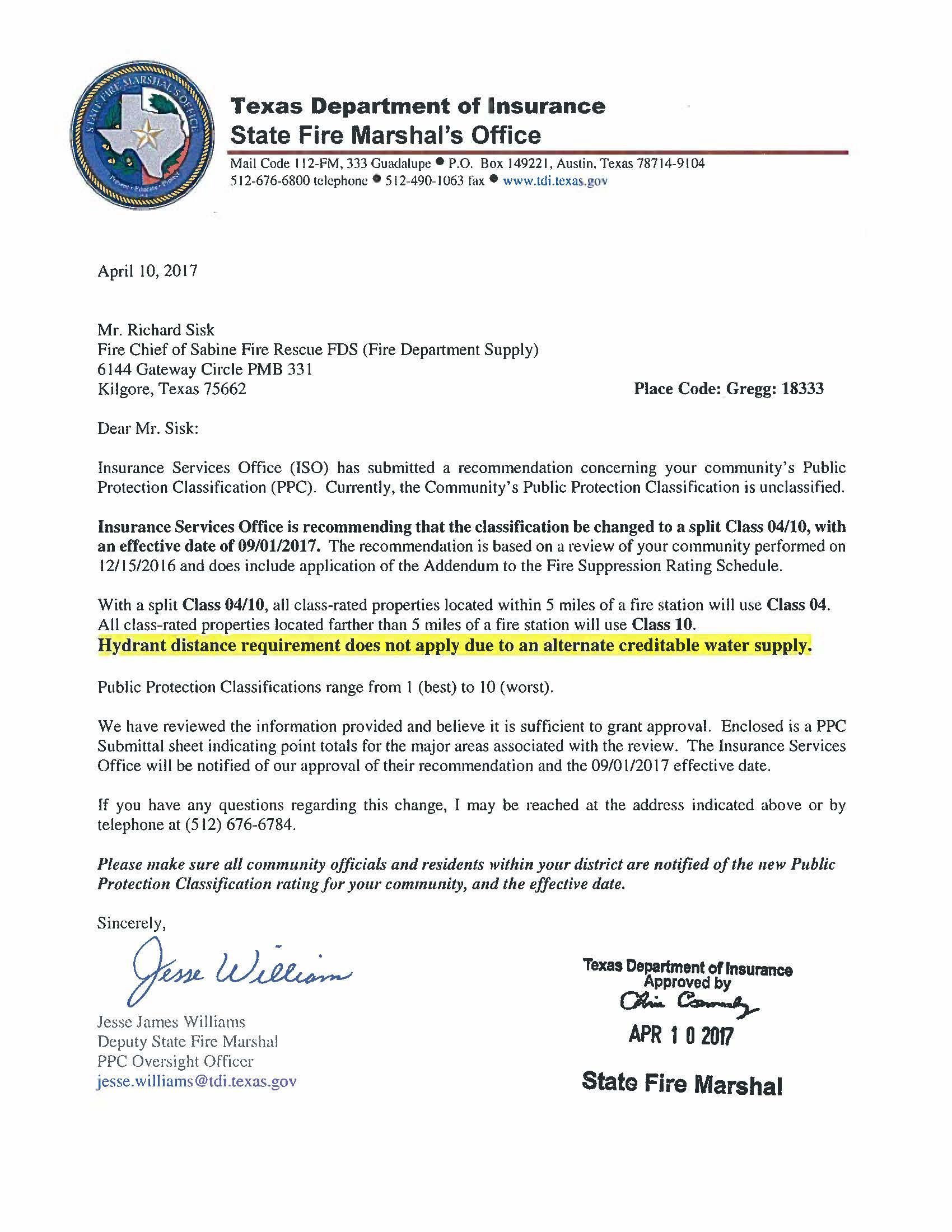 A letter from the state department of texas is on a white background.