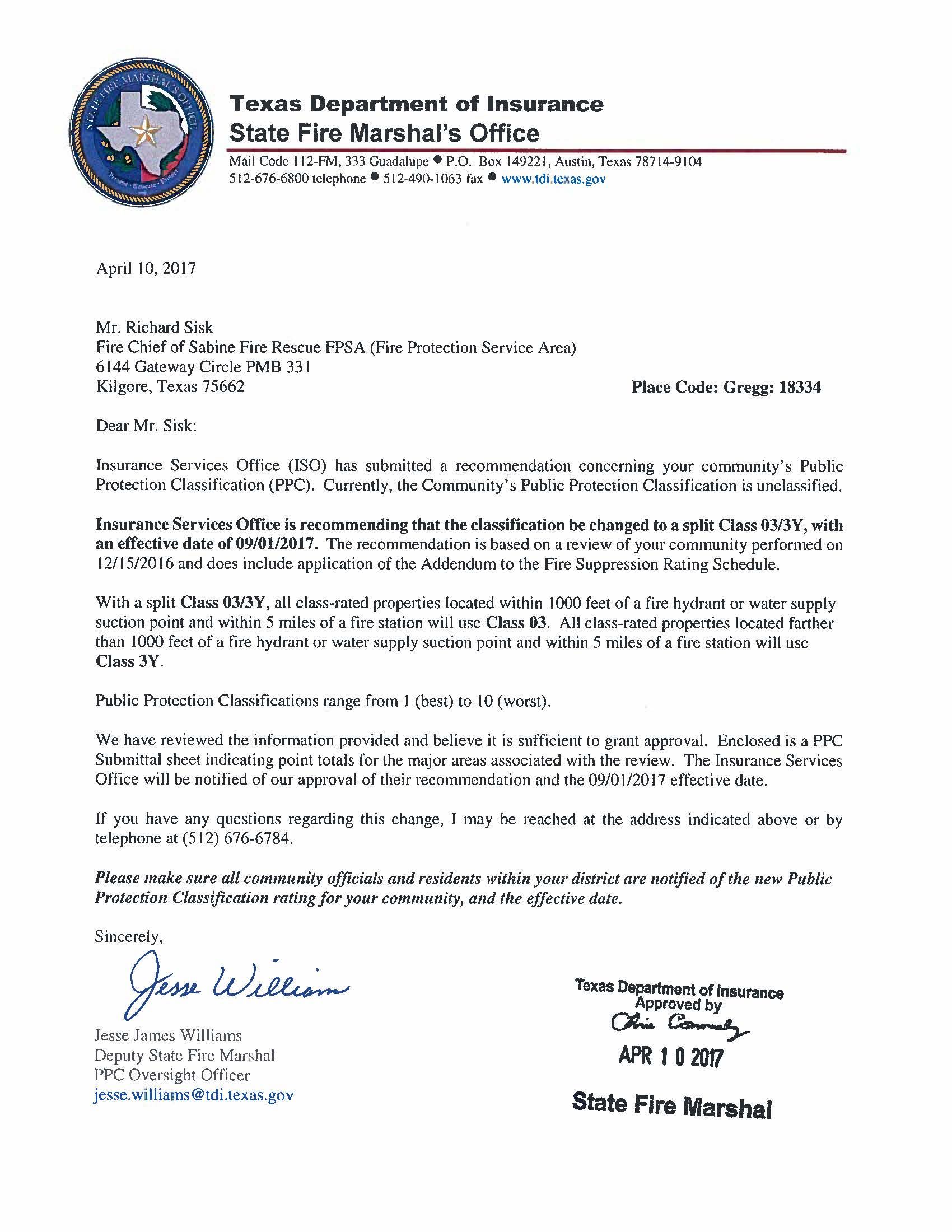 A letter from the texas department of insurance is on a white background.
