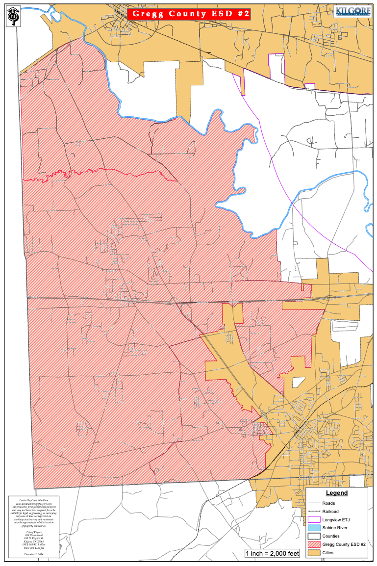 A map of Gregg county esd 2 coverage area