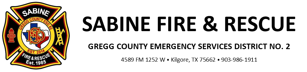 A logo for Sabine fire and rescue Gregg county emergency services district no. 2