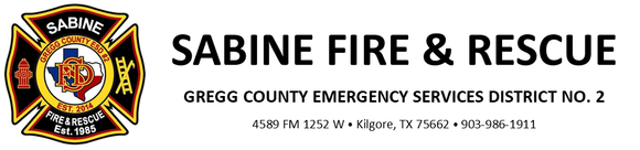A logo for Sabine fire and rescue Gregg county emergency services district no. 2