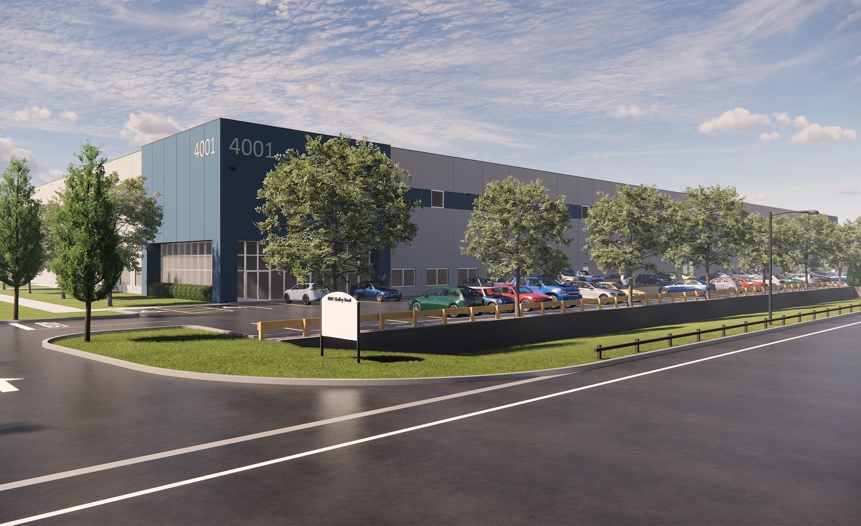 Exterior shot showing the warehouse/industrial building's loading dock area, dock doors, truck court, or site layout. Adler- Hadley Road