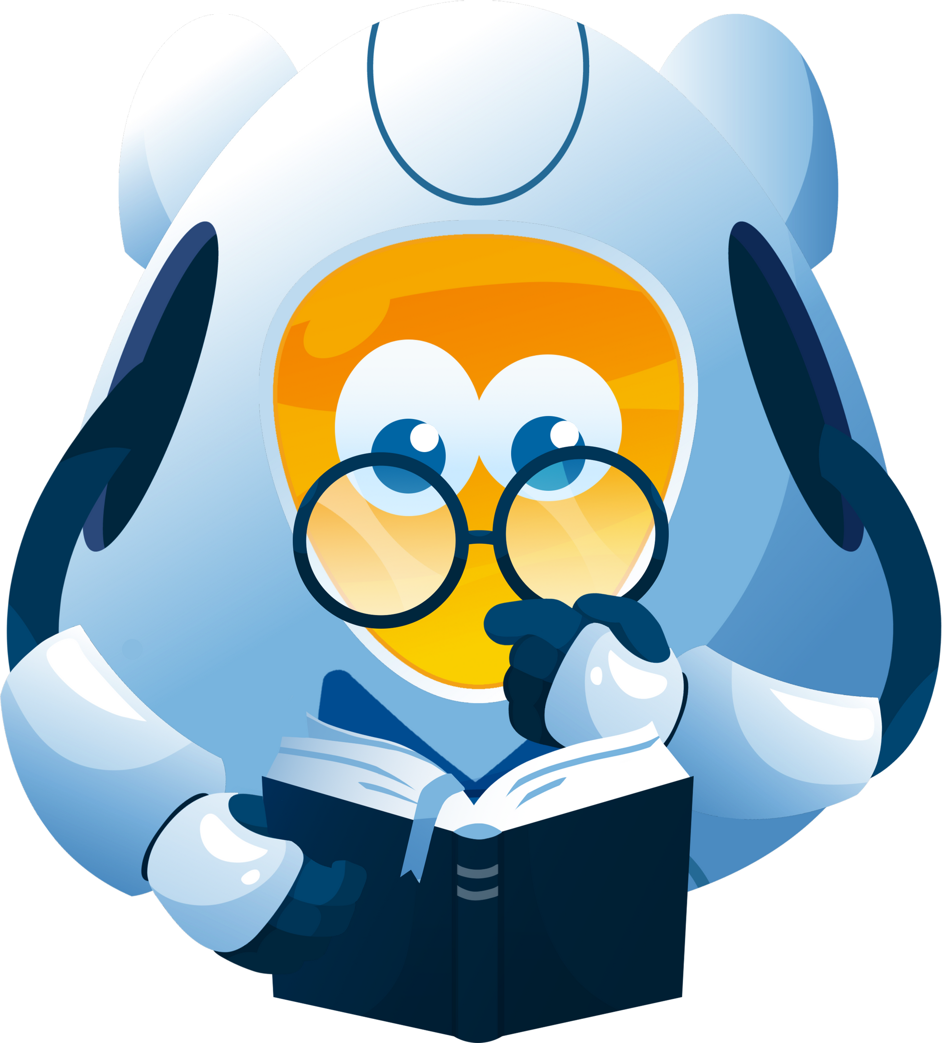 Cartoon robot with a yellow face holding a smartphone and a tablet