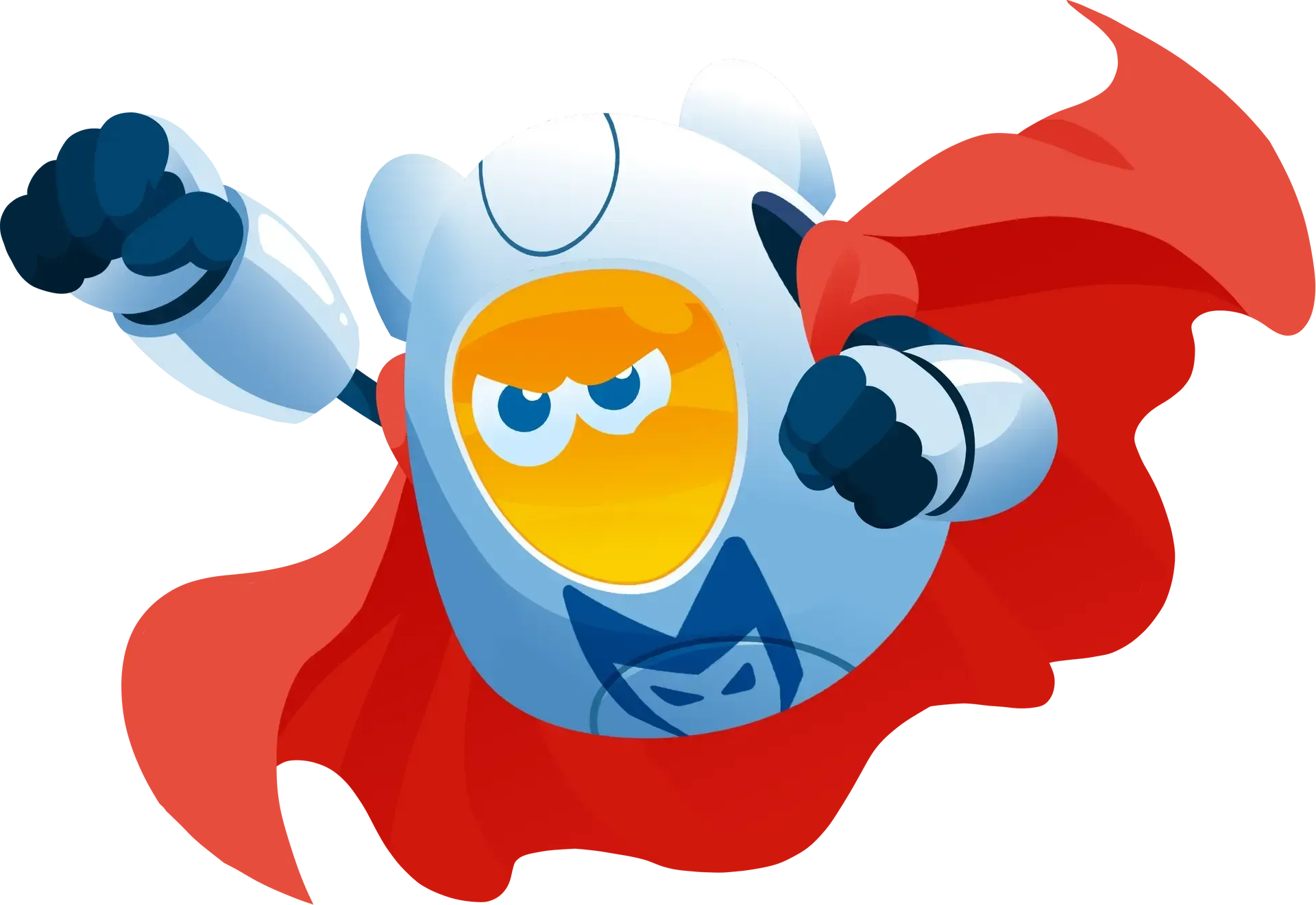 Silhouetted caped superhero in red, standing heroically with cape flowing to the right