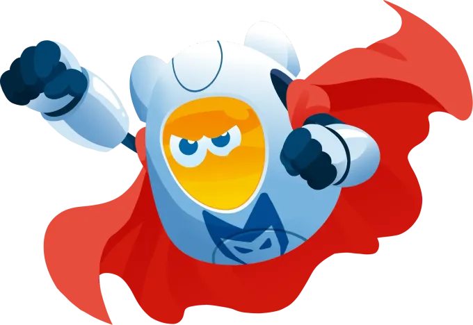 Silhouetted caped superhero in red, standing heroically with cape flowing to the right