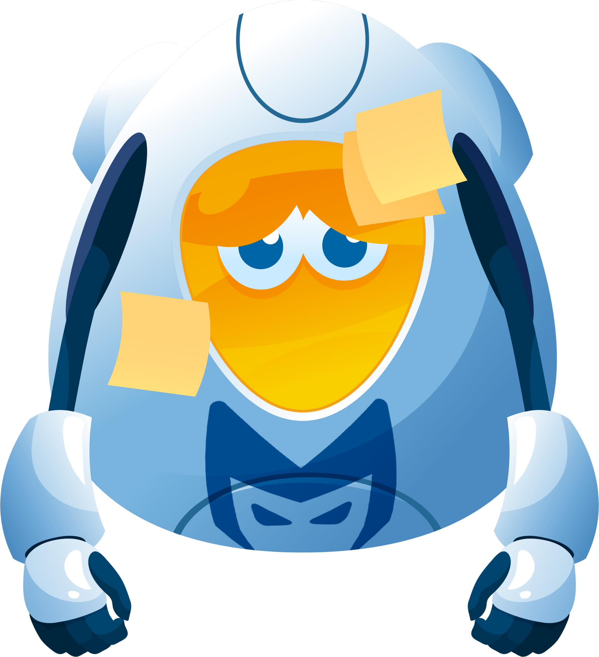 Cartoon superhero in blue and red flying forward with a determined expression