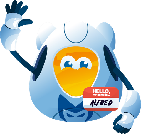 Alfred, the My Digital Hero robot, waving