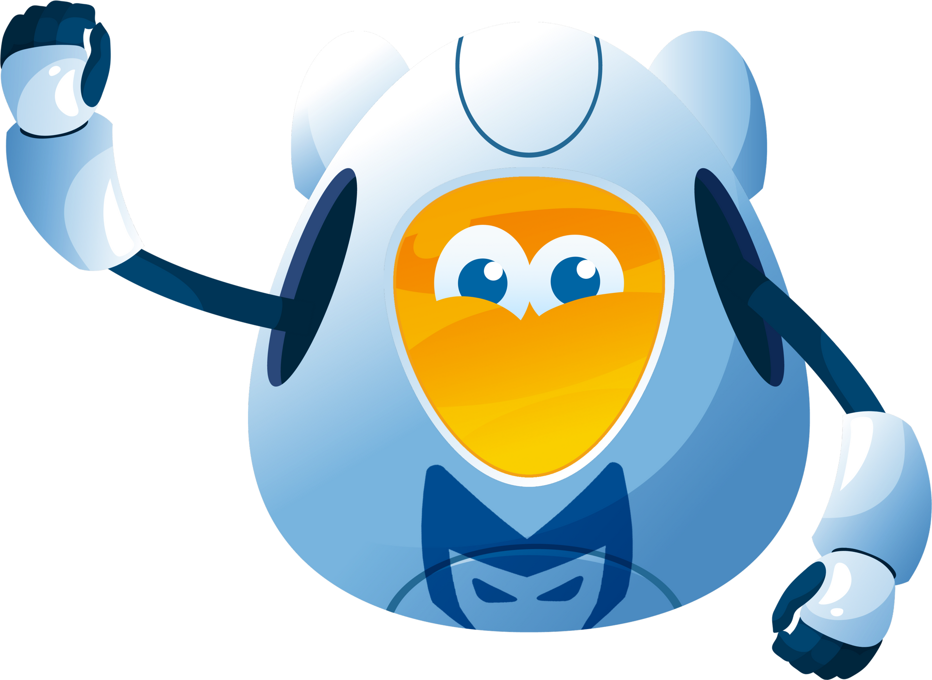 Cartoon superhero in blue and red flying forward with a determined expression