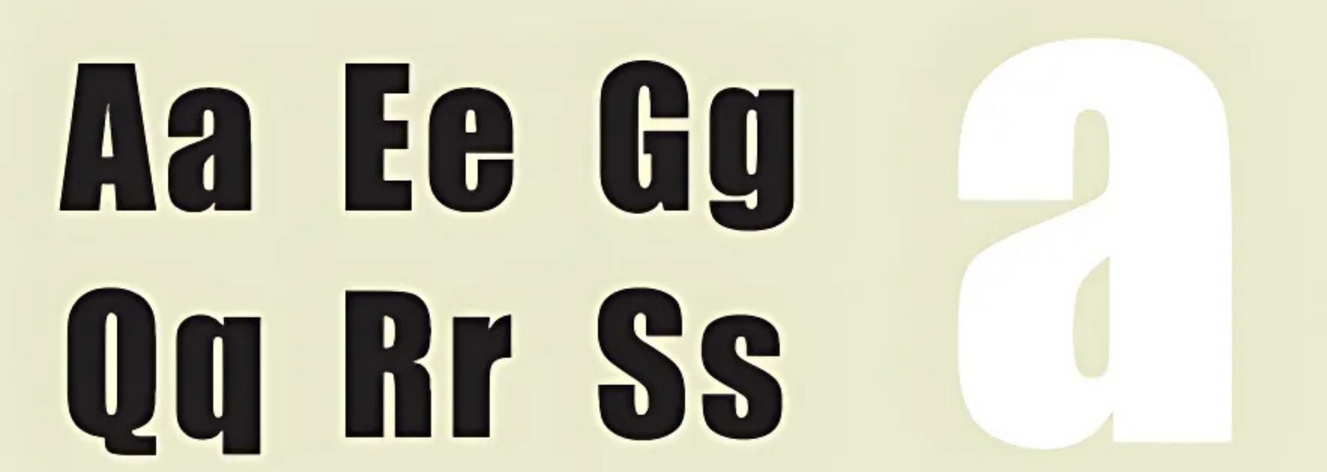 Alphabet letters in black and white, with a large lowercase white “a” on the right.