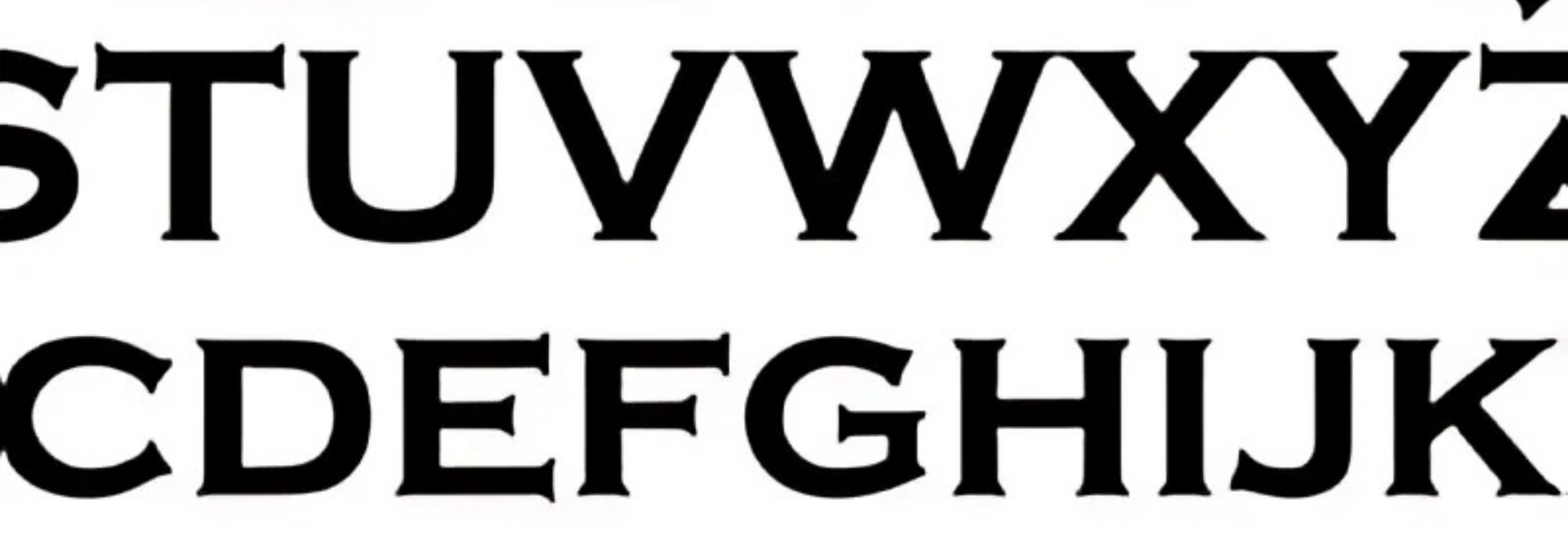 Black uppercase alphabet letters in two rows on a white background.