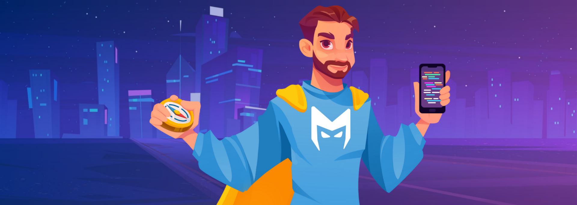 Picture of a MyDigitalHero character with a compass. 