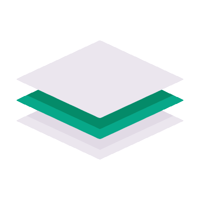Abstract layered logo with teal and light gray stacked diamond shapes