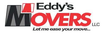Logo for Eddy's Movers, with "MOVERS" in red, and tagline "Let me ease your move..."